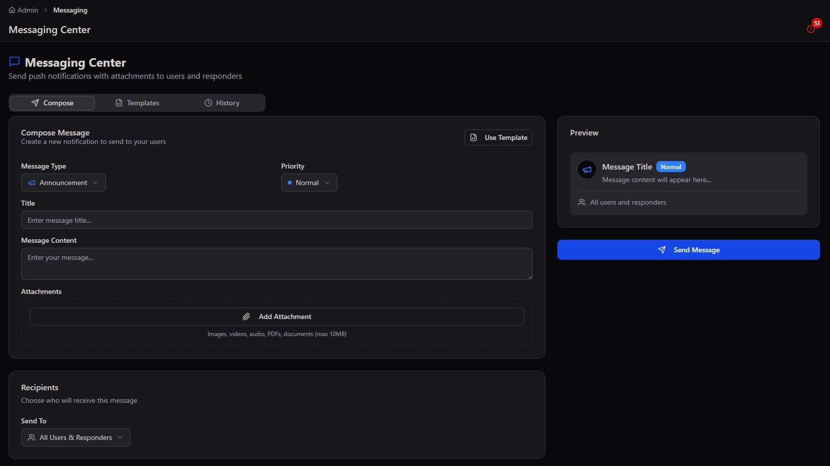 Messaging Center Compose tab