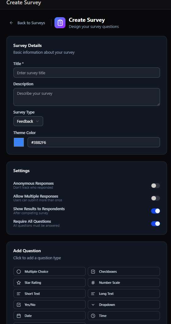 Create Survey screen
