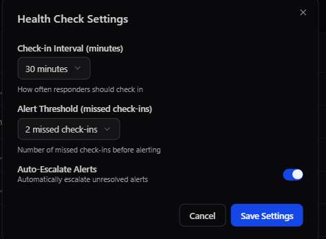 Health Check Settings modal