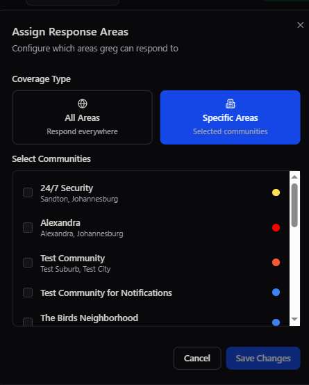 Assign Response Areas modal