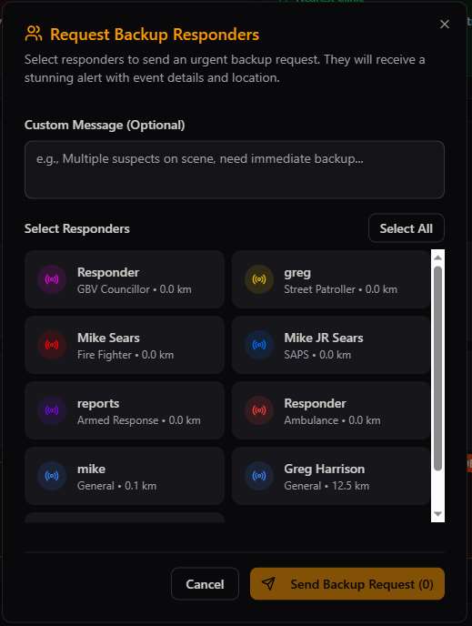 Request Backup Responders modal