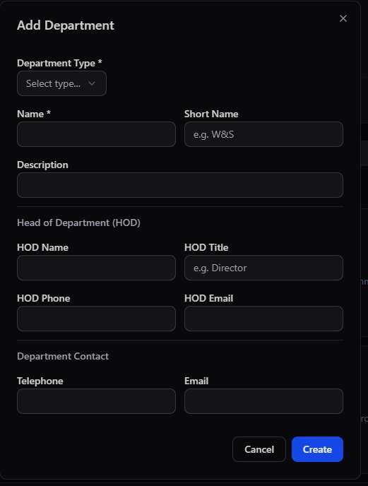 Add Department modal