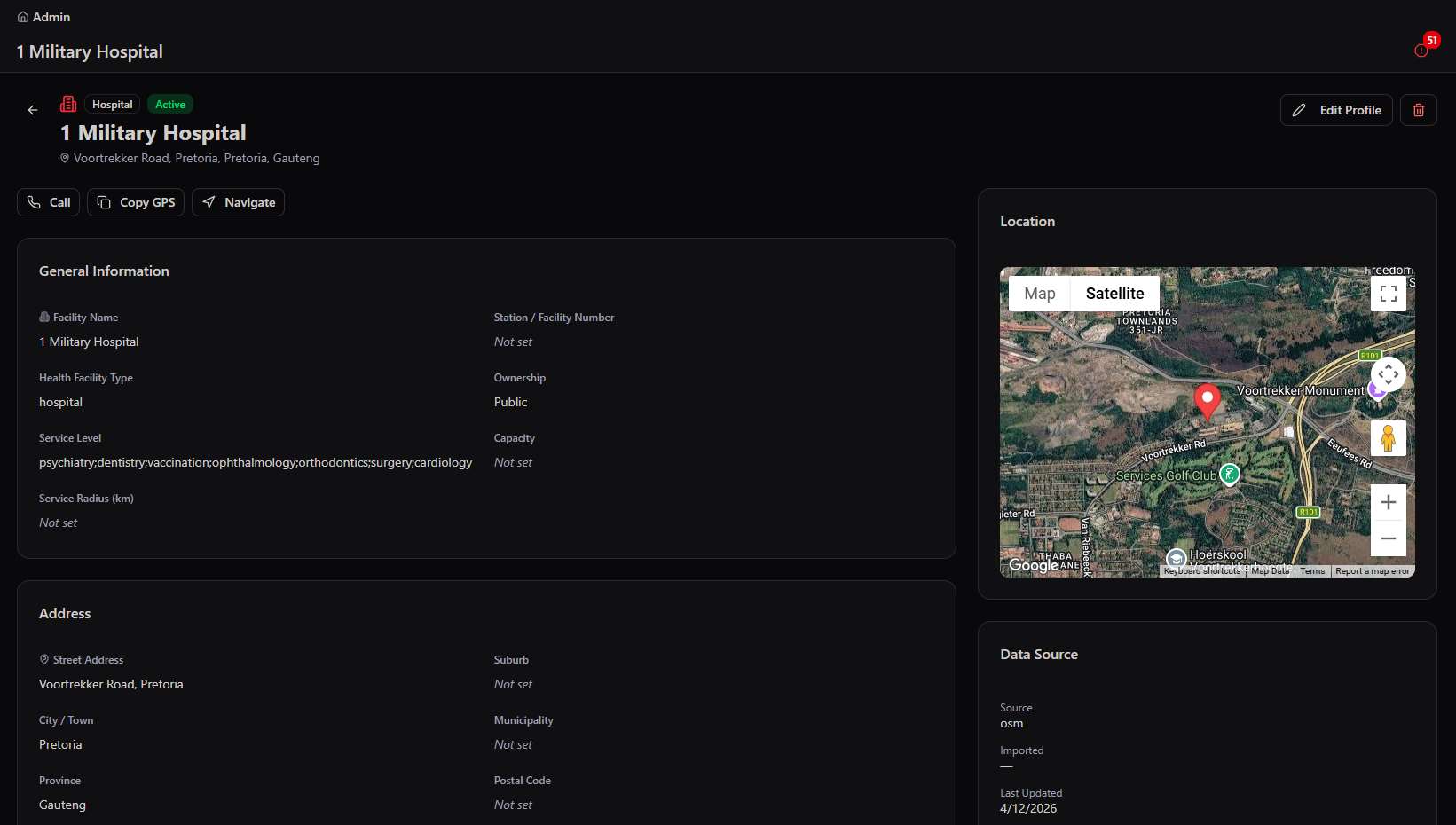 1 Military Hospital detail record