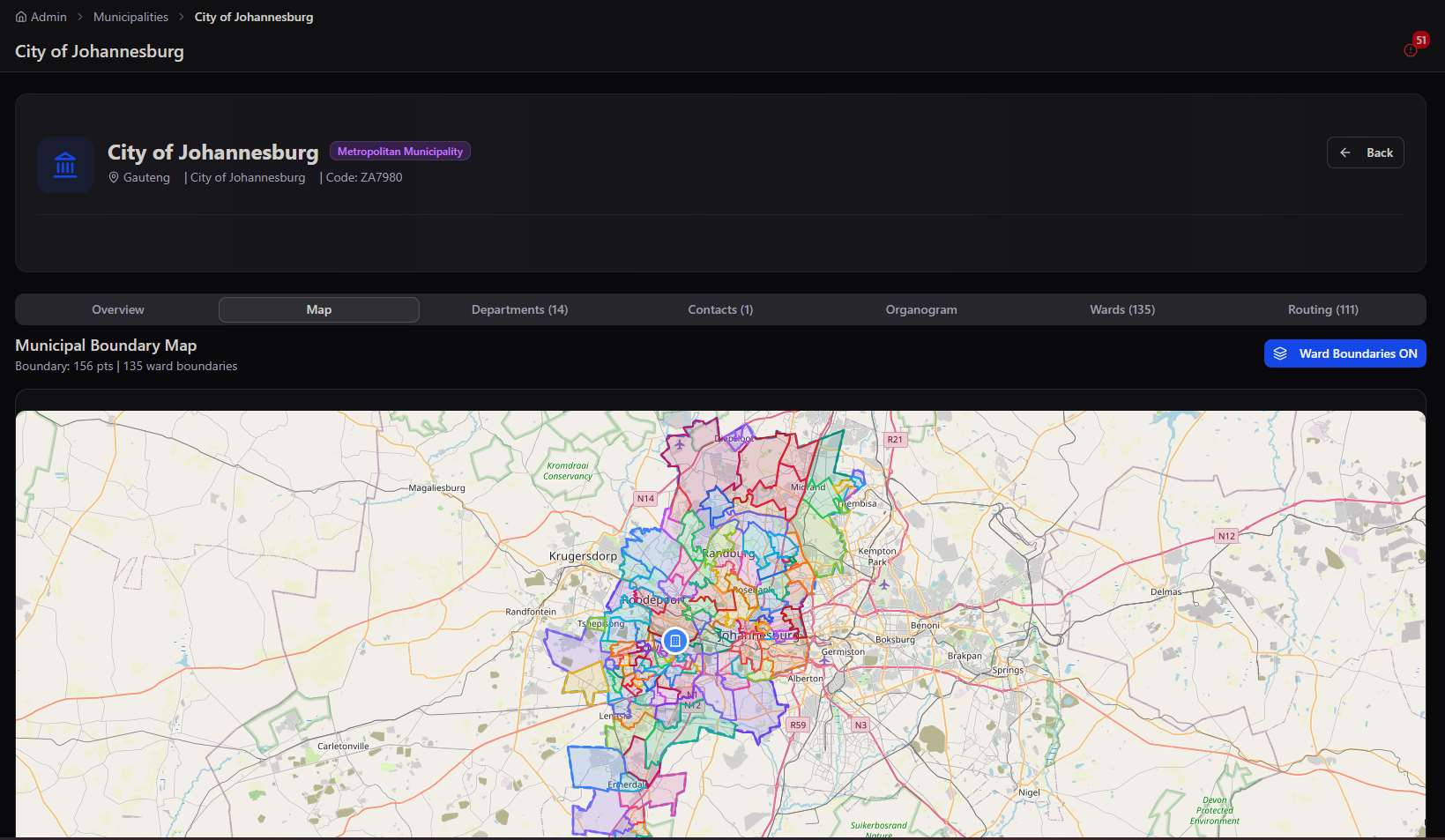 Municipality Map tab