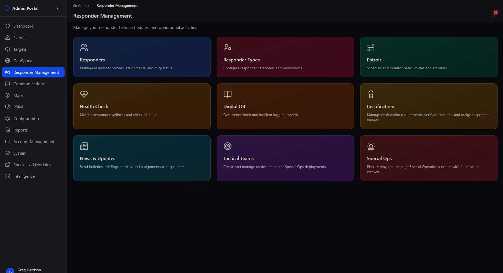 Responder Management dashboard