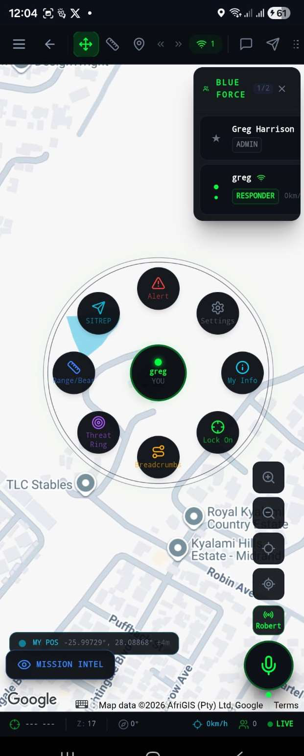Radial tactical menu with SITREP, Alert, Threat Ring, Breadcrumbs, Lock On