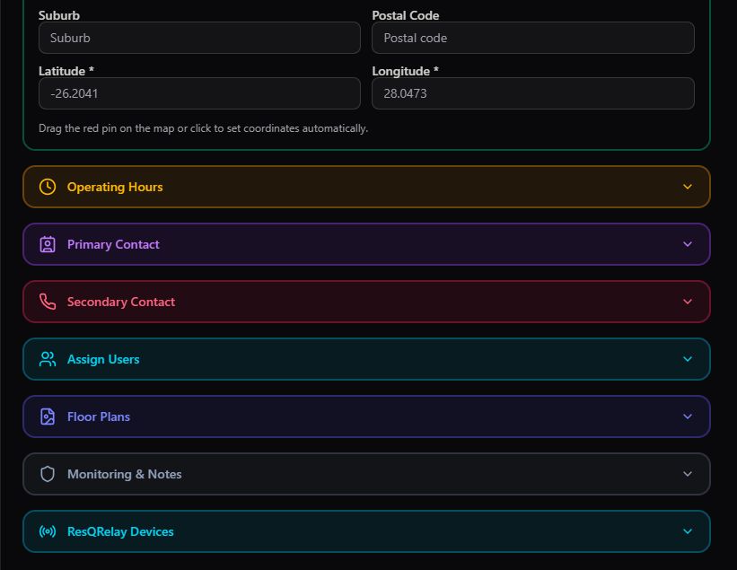 Add Fixed Target form location and address fields