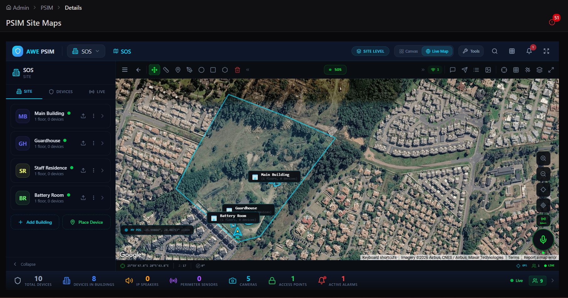 Satellite view of the site